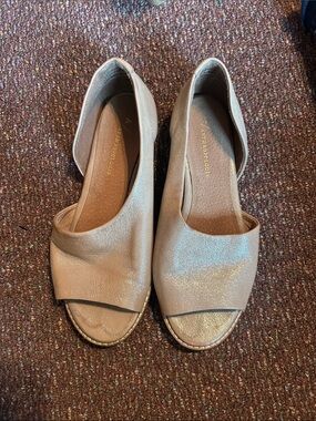 Anthropologie Shimmery Taupe Open-Toe D'Orsay Sandals